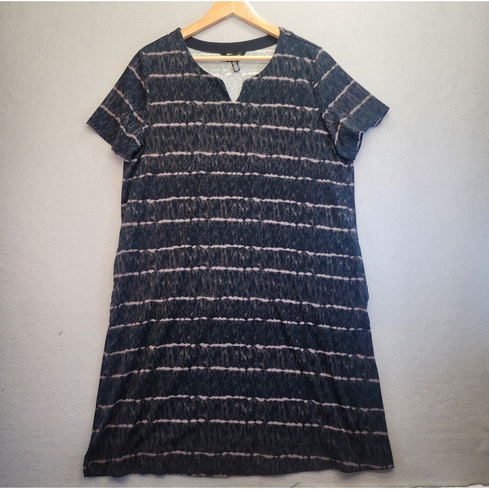 Ellen Tracy Pima Cotton Striped Tie Dye Shift Dress Black Combo XL Side Pockets